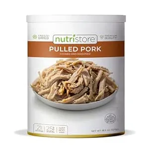 Nutristore Freeze Dried Pulled Pork | Pre-Cooked Shelf Stable Meat for Survival Emergency Food Supply, Meal Prep, and Backpacking/Camping | Made in USA | 25 Year Shelf Life | #10 Can, 18.5 oz