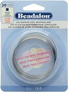 Beadalon 316L Stainless Steel Wrapping Wire, Square, 22 Gauge, 114 Feet, 1/4 Pound