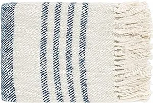 Hauteloom Harbeson Boho Throw Blanket with Tassel for Couch, Bed - Decorative Throw - 50" x 60" - Blue, Cream, Beige