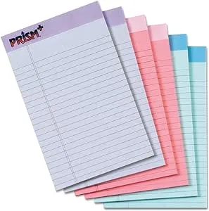 TOPS 5 x 8 Legal Pads, 6 Pack, Prism Brand, 2 Pink/2 Blue/2 Purple, Narrow Ruled, 50 Sheets Per Writing Pad, Made in USA (63016)