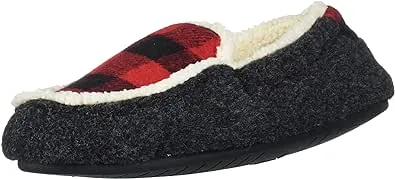 Dearfoams Kid&#039;s Hunter Plaid Fabric Moccasin House Slipper