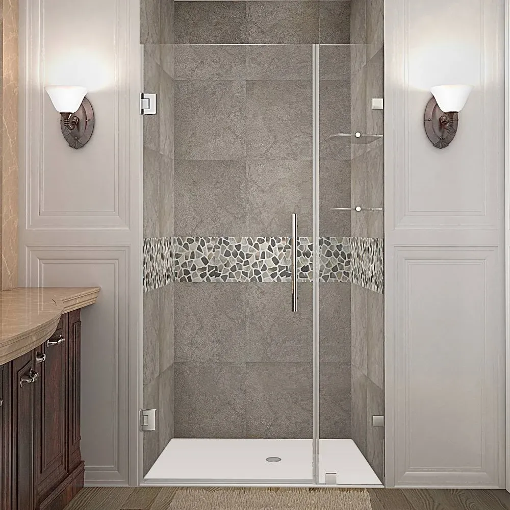 Aston Nautis GS Completely Frameless Hinged Shower Door with Glass Shelves, 36" x 72", Polished Chrome