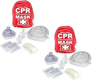 Ever Ready First Aid Adult and Infant CPR Mask Combo Kit with 2 Valves with Pair of Nitrile Gloves & 2 Alcohol Prep Pads - Red - 2 Pack