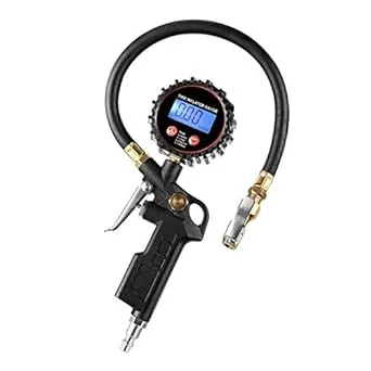 CZC AUTO Digital Tire Inflator Pressure Gauge, LED Display Tyre Deflator Gage with Straight Brass Lock-on Chuck Rubber Hose, Compatible with Air Pump Compressor for Truck Bus RV Car Motorcycle Bike