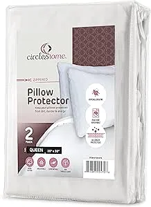 CirclesHome Zippered Pillow Protectors 100% Cotton, Breathable & Quiet (2 Pack) White Pillow Covers Protects from Dirt, Particles s & Debris (Queen - Set of 2 - 20x30)