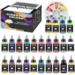 Airbrush Acrylic Paint Set 24 * 30ml Basic Colors Ready Painting Kit Color Wheel