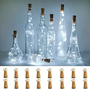 Wine Bottle Lights with Cork 16 Pack Battery Operated 20 LED Cork Shape Silver