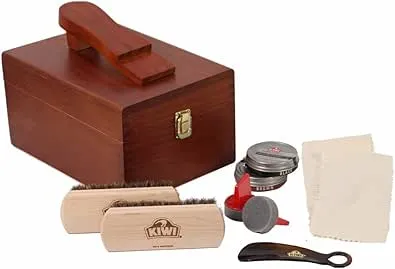 KIWI Select Shoe Shine Care Kit Valet II Wooden Box w/ 10 pc Content Multi-Color