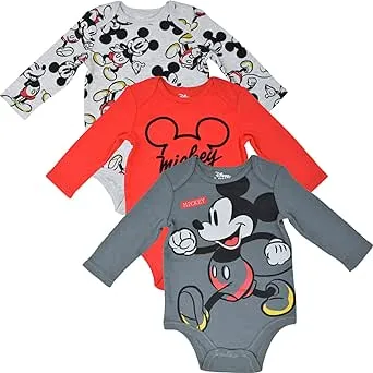 Disney Mickey Mouse Infant Baby Boys 3 Pack Bodysuits Red / Grey 24 Months