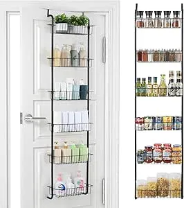 Egepon Over the Door Pantry Organizer Rack with 6 Full Baskets, 6-Tier Metal