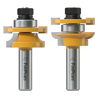 Fivepears Roundover Rail and Stile Router Bits Set 1/2 Inch Shank, 3/8 Inch Cutting Depth, Up to 1 Inch Stock, Round Over Style Router Bit for Making Kitchen Cabinet Door Wood Flooring Raise Panel