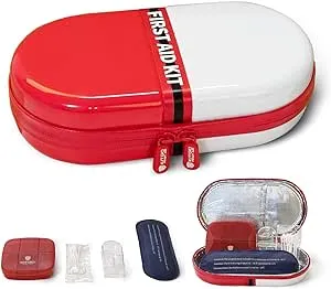 Kitgo Pill Organizer,First Aid Kit Waterproof Medicine Bag,Pill Carrier with Cutter for Home Storage Travel (White & Red)