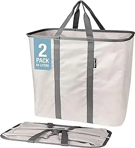 CleverMade Collapsible Laundry Caddy 2-Piece Set Cream Charcoal