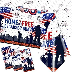  Memorial Day Decorations Tablecloth 3Pcs- Patriotic Soldier Table Cover,4th 