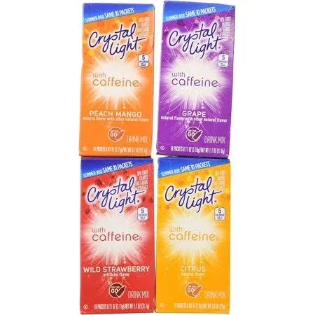 Crystal Light With Caffeine Variety Pack, 1 peach mango, 1 Citrus, 1 Wild strawb