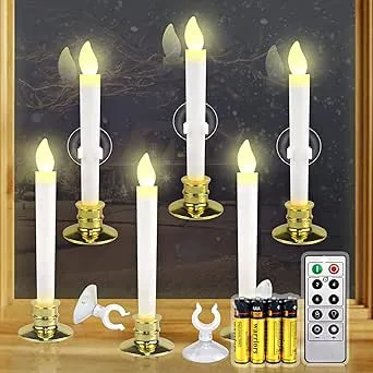 6 Set Christmas Window Candles Lights With Timer Battery Operated Electric Led T