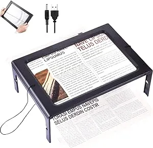 Rectangular Page Magnifier with 12 LED Lights 3X Magnifying Glass Folding and Hands-Free Led Full-Page Magnifier with Dual Power Mode for Elder, Low Vision People to Read Small Prints