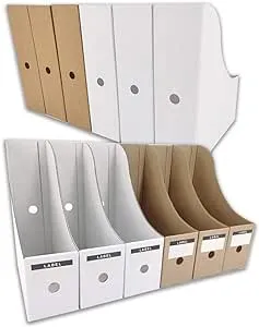 HUAPRINT Magazine File Holder(6 Brown,6 White)-Folder Holder,Desk File Organizer,Document Holder Box,Magazine Storage Box,with L