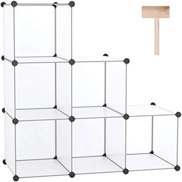 C&AHOME Cube Storage Organizer, 6-Cube Shelves Units, Closet Cabinet, DIY Plastic Modular Book Shelf, Ideal for Bedroom, Living Room, Office, 36.6" L x 12.4" W x 36.6" H Translucent White SBTM3506A