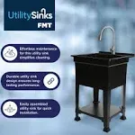 UTILITYSINKS Plastic 24&#034; Freestanding Compact Workshop Utility Tub Sink, Black