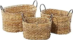 Deco 79 Coastal Metal Storage Basket, 3 PIECES SMALL SIZE, Light Brown