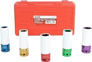 ABN 1/2 inch Impact Drive Lug Nut Socket Non-Marring Thin-walled 5-Piece Set