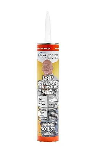 Dicor 501LST-1 HAPS-Free Self-Leveling Lap Sealant for Horizontal Surfaces - 10.3 Oz, Tan, Secure, Ideal for RV Roofing, Maintenance, Repair, Appliance Application