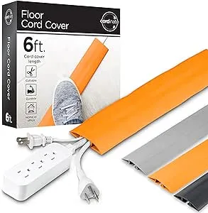 Cordinate 6ft Floor Cord Cover, Cable Protector, Hide Extension Cords, Protect Cords, Prevent Cable Trips, Heavy Duty Cord Hider - Cable Cavity = 0.75" (W) x 0.43" (H) - Orange