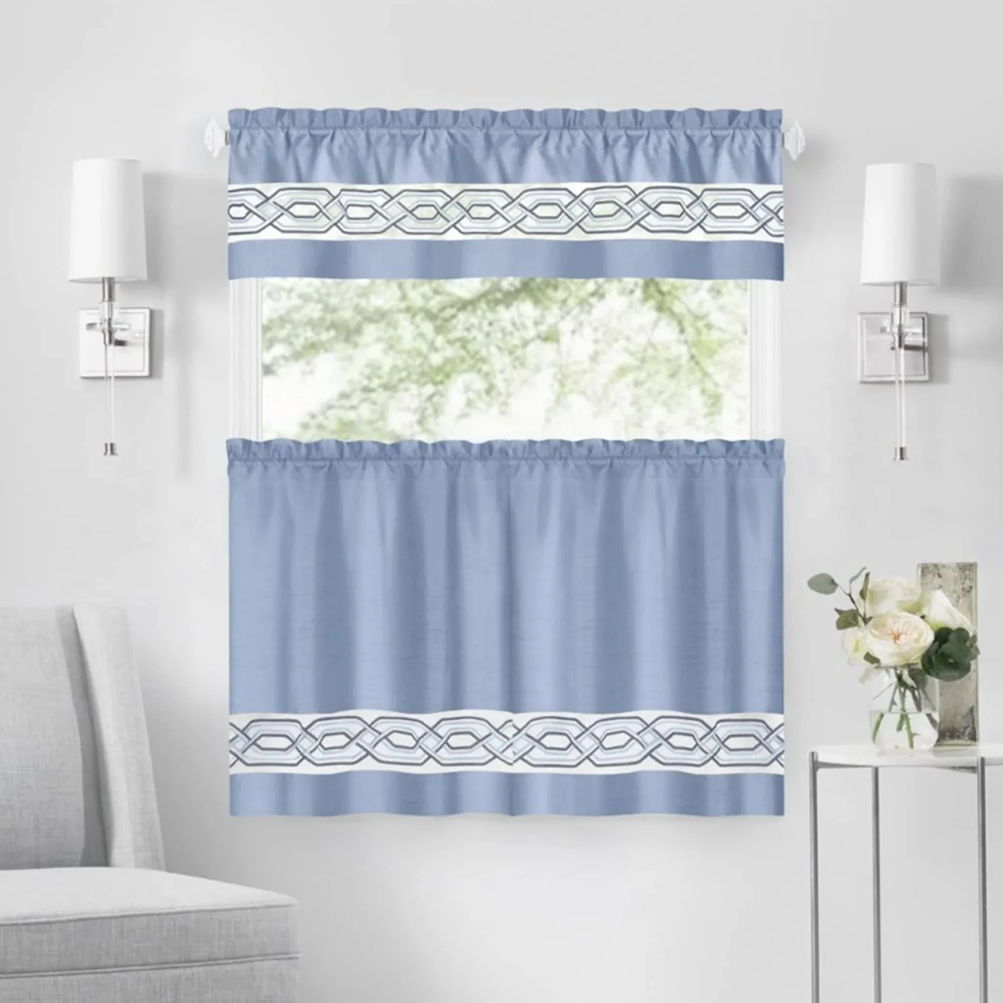 Achim Paige Window Curtain Tier and Valance Set, Blue, 55x36