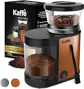 Kaffe Electric Burr Coffee Grinder (5.5oz) w/Adjustable Coarseness Settings - Flat Burr - [New Upgraded Motor ] - Precision Coffee Bean Grinder for Home Use - Stainless Steel (Copper)