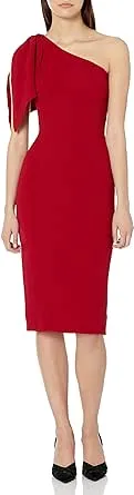 Dress the Population Women's Tiffany One Shoulder Bow Detail Midi Sheath Dress