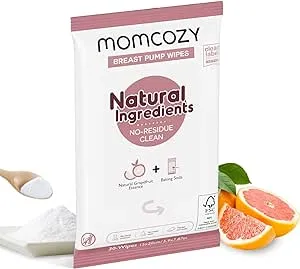 Momcozy Natural Breast Pump Wipes for Pump Parts Cleaning On-the-go, 30 Count (Pack of 3), Flash Clean & Resealable Pump Wipes