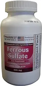 Pharbest Ferrous Sulfate 325 mg Tablets, 1000 Count