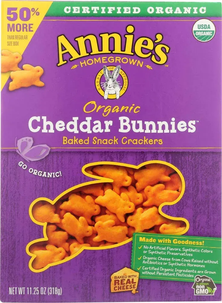 Annie's Baked Snack Crackers, Organic, Cheddar Bunnies - 11.25 oz