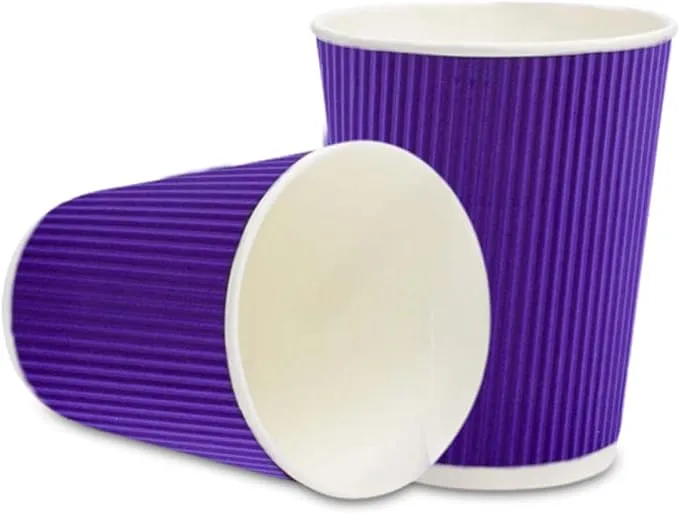 Restaurantware 12 Ounce Disposable Coffee Cups 500 Ripple Wall Hot Cups For Coffee - Lids Sold Separately Rolled Rim Royal Purple Paper Insulated Coffee Cups For Hot Coffee Tea And More