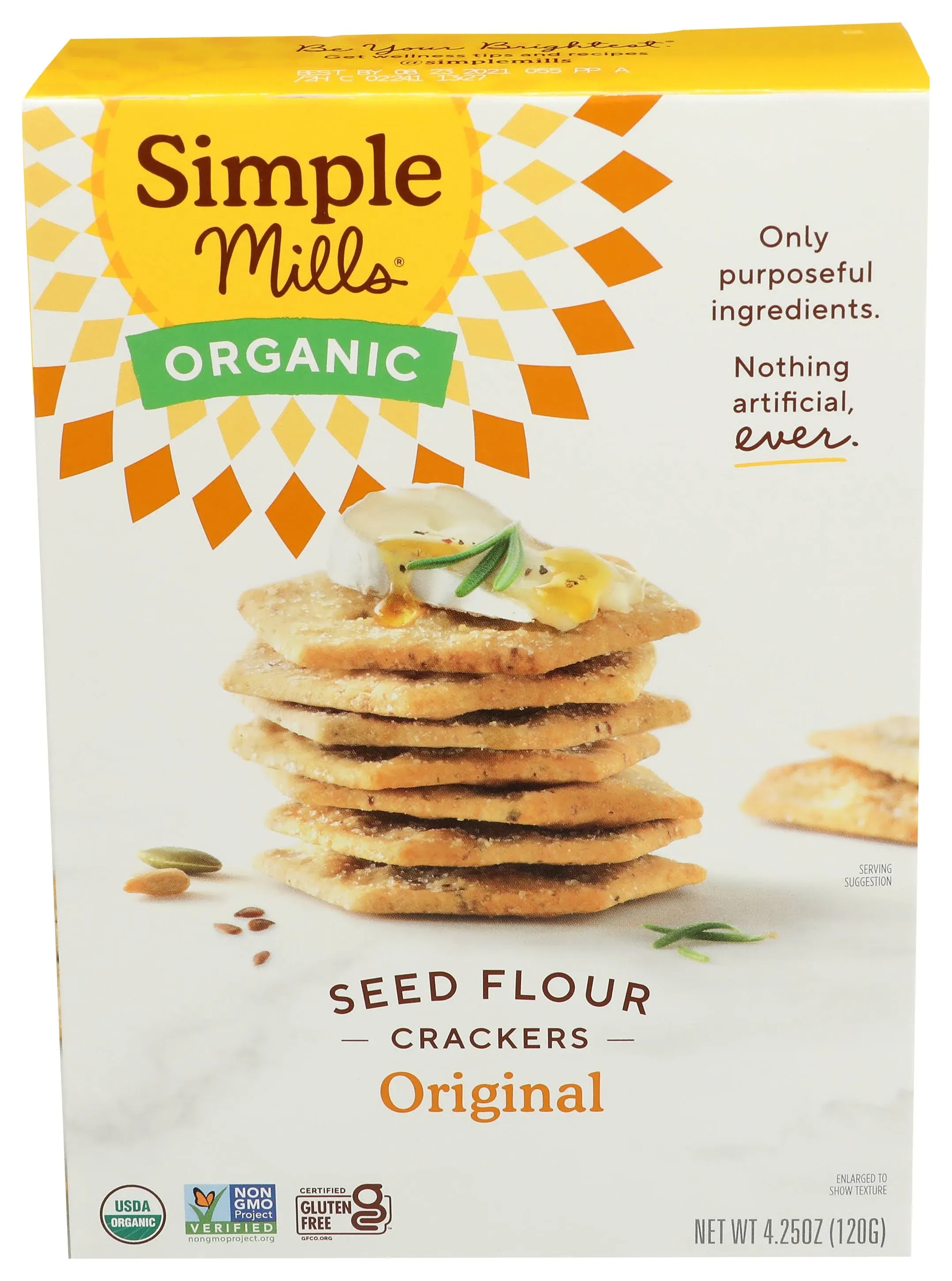 Simple Mills Organic Crackers, Original, Seed Flour - 4.25 oz