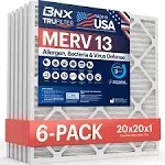 BNX TruFilter 20x20x1 Air Filter MERV 13 (6-pack) - Made in USA - Electrostatic Pleated Air Conditioner HVAC AC Furnace Filters for Allergies Pollen