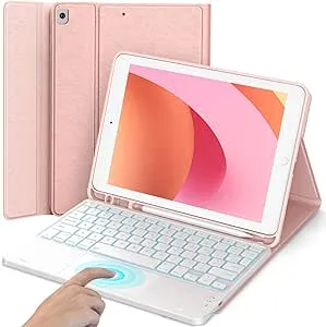 MicroPack Keyboard for iPad 9th/8th/7th Gen, 10.2 Inch, USB-C, Detachable, 7 Color Backlit, Touchpad, Pink