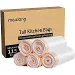 Meidong Trash Bags, Garbage Bags 13 Gallon Large Tall Kitchen Drawstring Strong Bags for Trash Can Garbage Bin, 5 Rolls/115 Counts, White