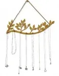 Wall Mounted Jewelry Necklace Holder Organizer with 8 Hooks and 43 Holes, Neatly Hanging Earring, Bracelet, and Keys - Rustic Gold Metal Tree Leaf Branch Wall Décor