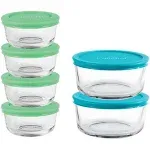 Anchor Hocking 12 Piece Glass Storage Containers with Lids (6 Glass Food Storage Containers & 6 Mixed Blue SnugFit Lids)