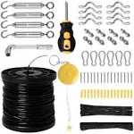 String Light Hanging Kit – 164 ft Nylon Coated Stainless Steel Guy Wire kit – 163 Pcs Tool kit with Snap Hooks, Screws, Turnbuckles and More – Perfect String Light Kit for Weddings Dinners Barbecues