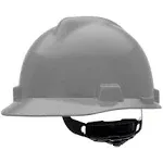 MSA 495855 V-Gard Cap Style Safety Hard Hat With Fas-Trac III Ratchet Suspension | Polyethylene Shell, Superior Impact Protection, Self Adjusting Crown Straps - Standard Size in Silver