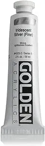 Heavy Body Acrylics by GOLDEN, Iridescent Silver (Fine), 2 fl. oz. Tube, Professional Acrylic Paint, Semi-Opaque