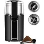 Shardor Coffee Grinder Electric, Spice Grinder Electric, Grinder for Coffee Bean Spices and Seeds with 2 Removable Stainless Steel Bowls, Black