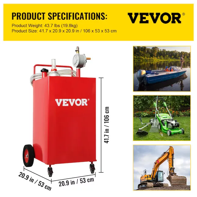 VEVOR 35-Gallon Metal Gasoline Can Stainless Steel in Red | SYJYCHSGJL435EQSPV0