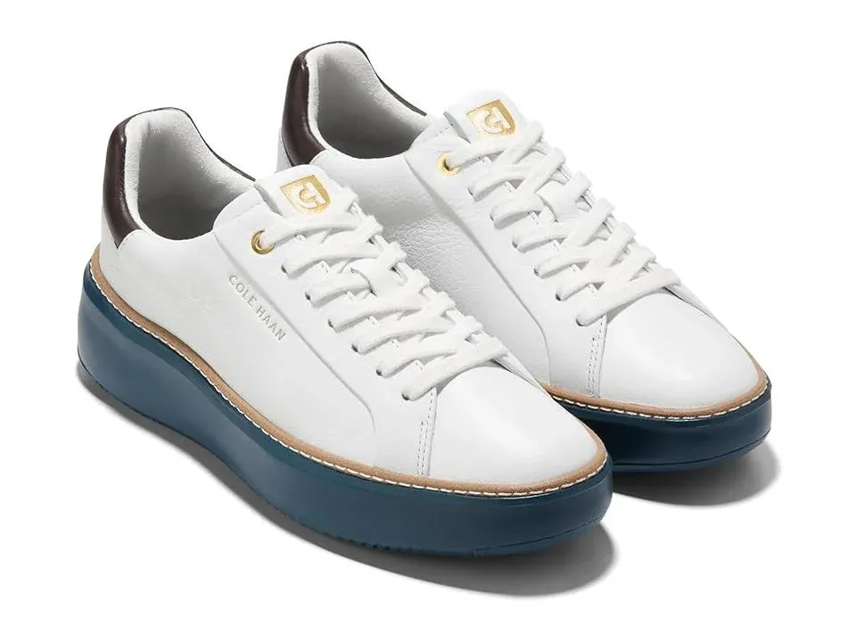 Women's Cole Haan Grandpro Topspin Sneaker Shoes Optic White/Dark Chocolate/Blue Wing Teal