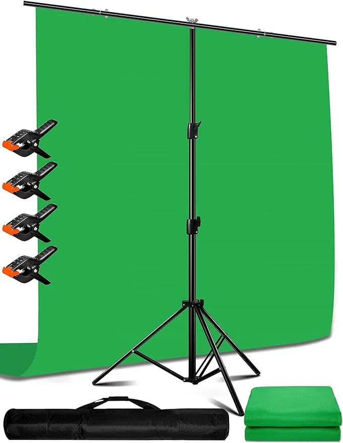 6.5X9.8ft Green Screen Backdrop Kit with 6.5 X 6.5 Ft T Stand for Streaming, Green Sreen Stand with Green Background for Photography,Green Screen Backdrop with Stand for Gaming