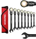 WorkPro 8 Pcs Flex-Head Ratcheting Combination Wrench Set with Organizer Bag, Metric W003323