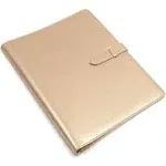 Padfolio Folder with 3 Ring Binder (Metallic Gold, Faux Leather, 10.8 x 13.2 Inches)